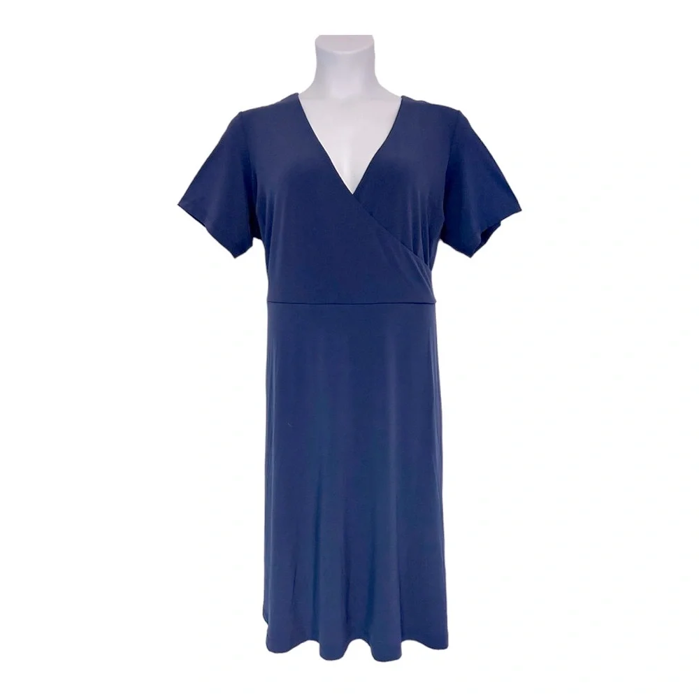 Catherine Malandrino faux Wrap Jersey Knit Office Casual Navy Dog Show Dress  1X - Picture 2 of 15